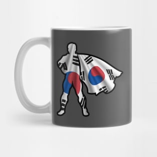 South Korean Hero Wearing Cape of South Korea Flag Hope and Peace Unite in Korea Mug